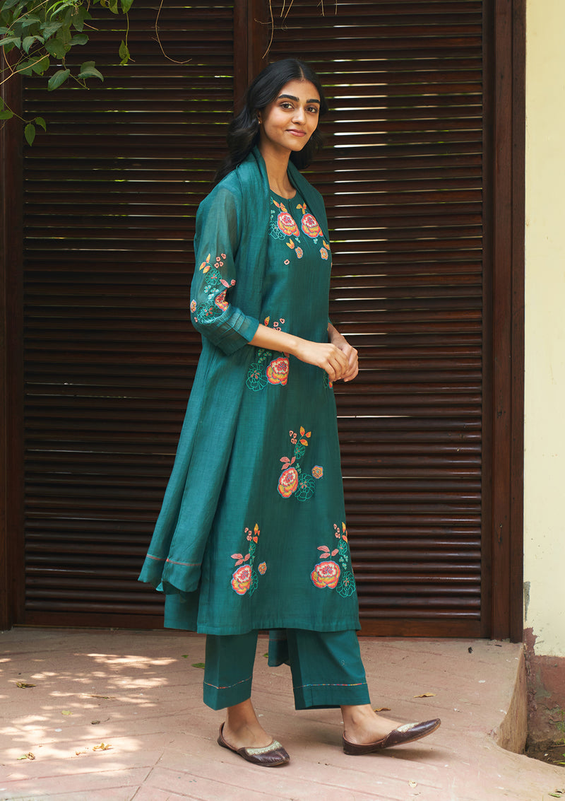 Emerald Floral Embroidered Kurta Set