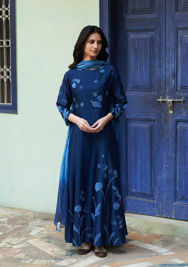 Indigo Floral Anarkali Set