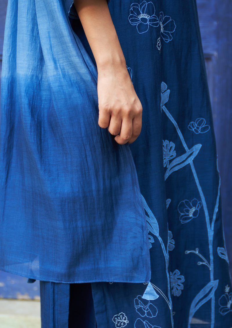 Indigo Floral Embroidered Kurta Set