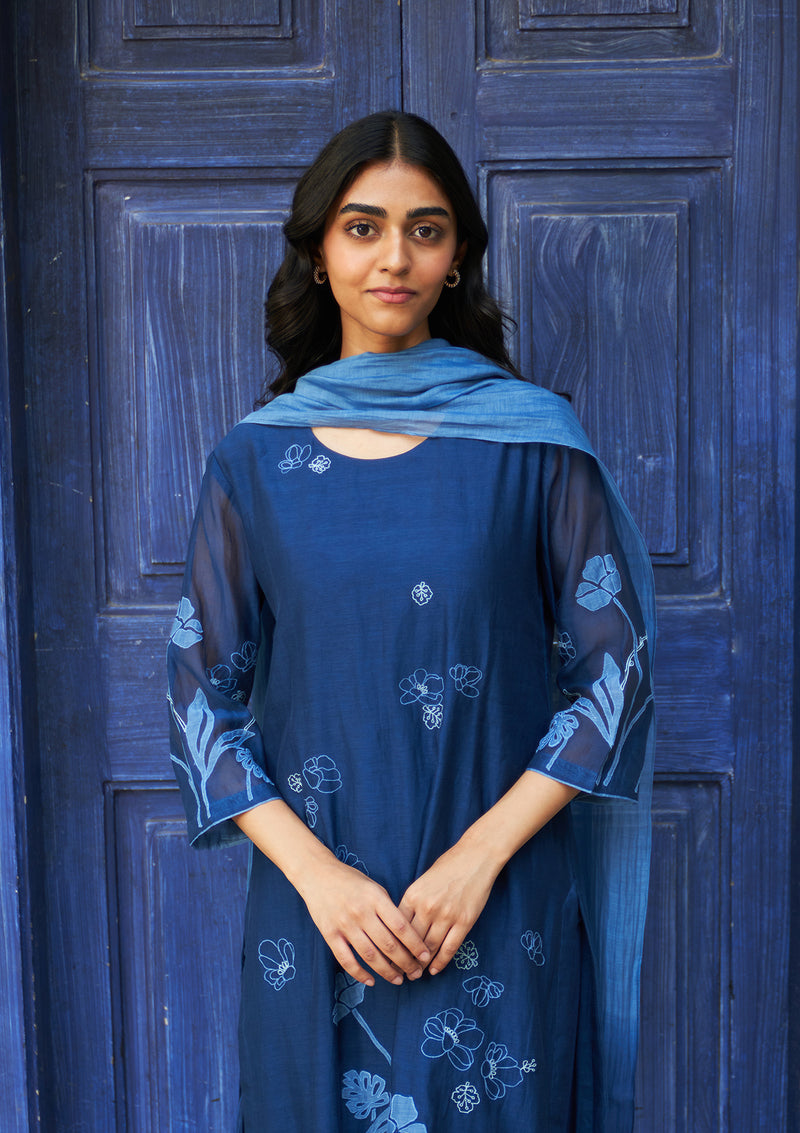 Indigo Floral Embroidered Kurta Set