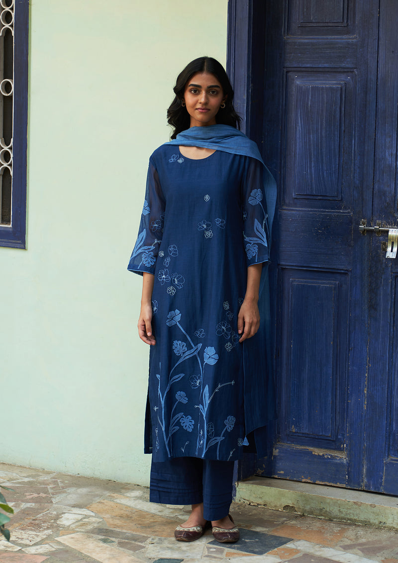 Indigo Floral Embroidered Kurta Set