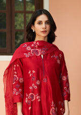 Crimson Floral Applique Kurta Set