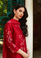 Crimson Floral Applique Kurta Set