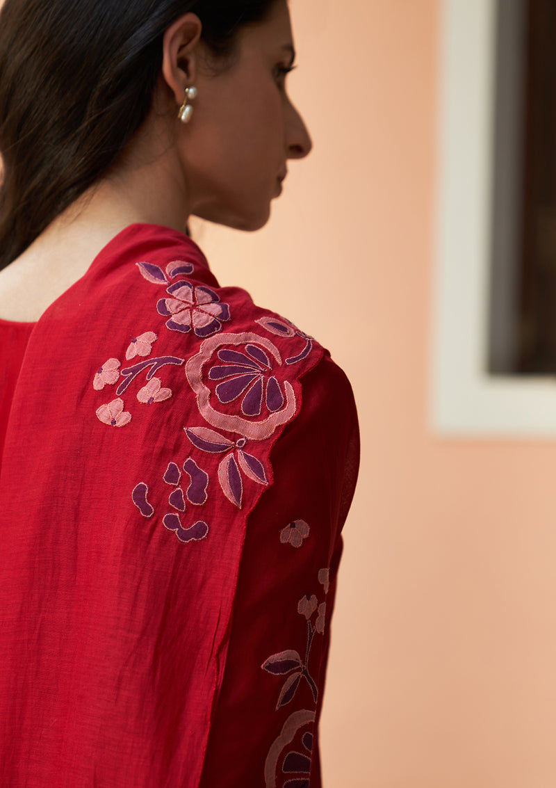 Crimson Floral Applique Kurta Set