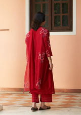 Crimson Floral Applique Kurta Set