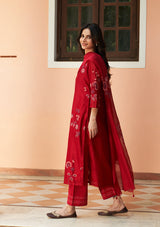 Crimson Floral Applique Kurta Set