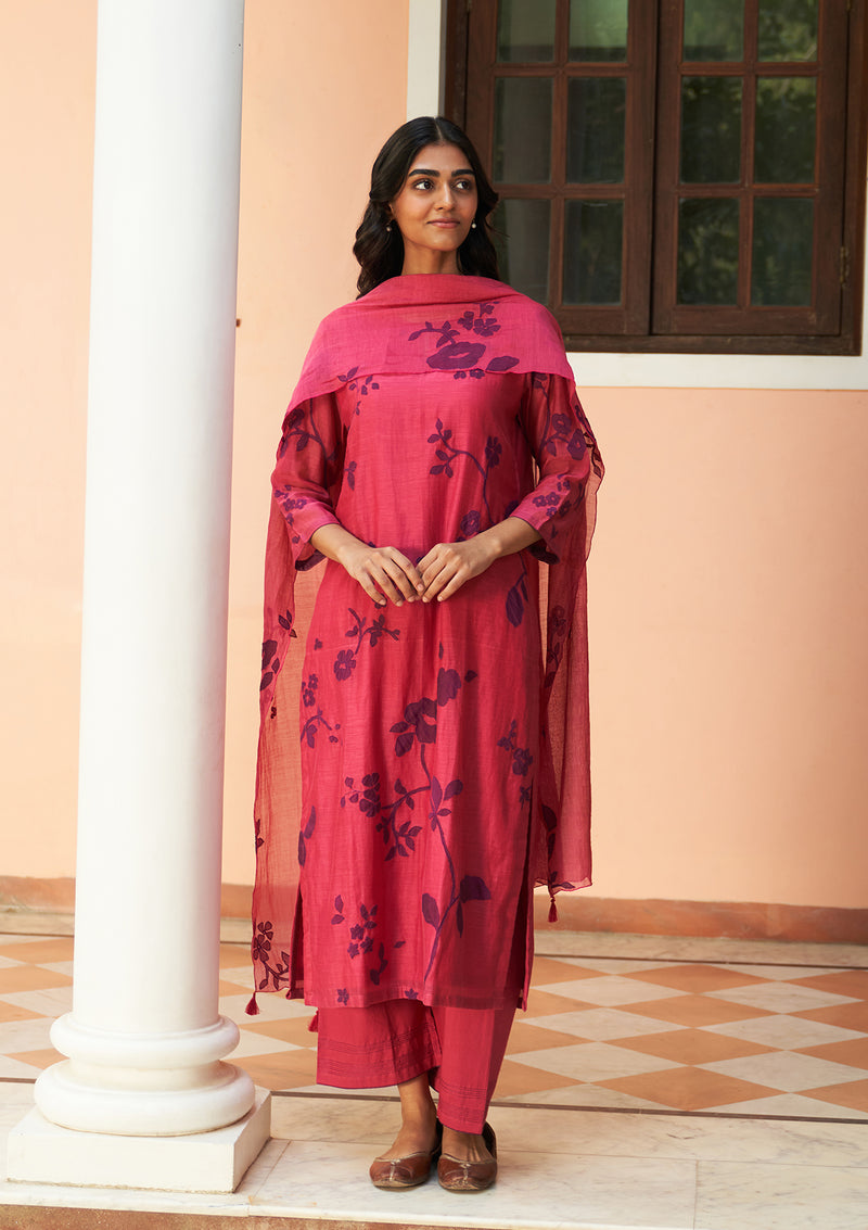 Rouge Floral Applique Kurta Set