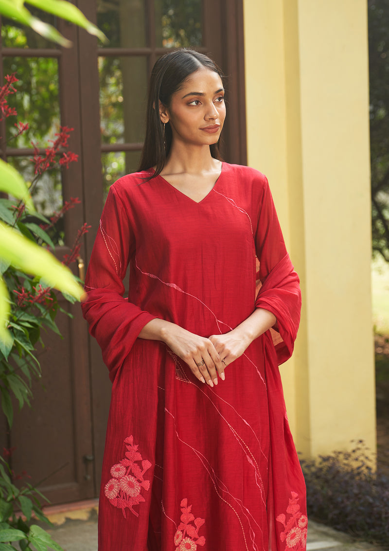 Crimson  Floral Kurta Set