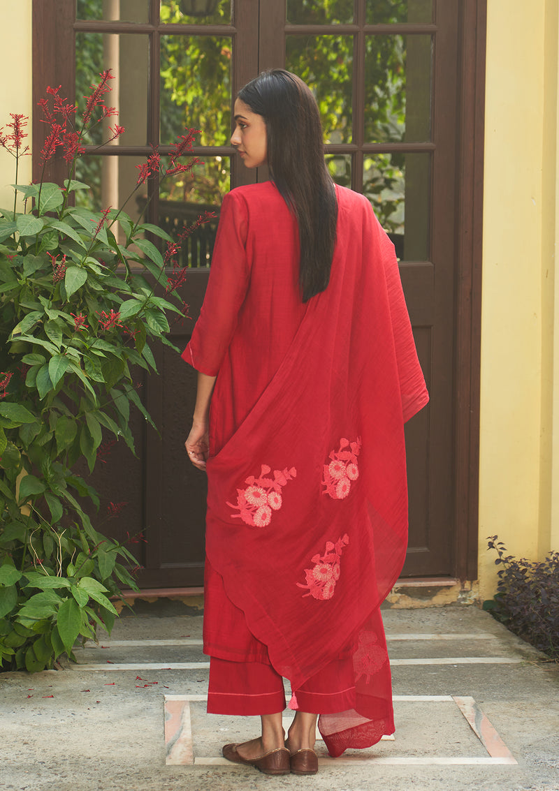 Crimson  Floral Kurta Set