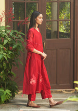 Crimson  Floral Kurta Set