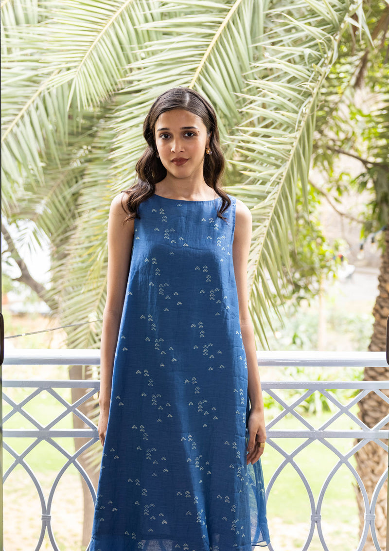 Ocean Blue Geometric Print Dress