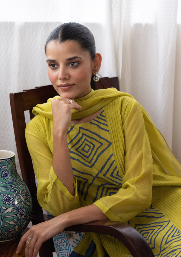 LIME PINTUCK KURTA SET