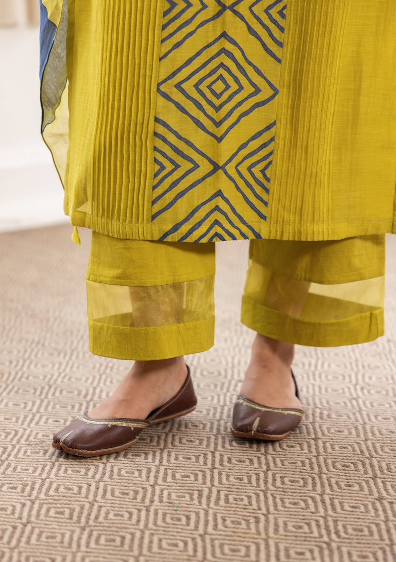 LIME PINTUCK KURTA SET
