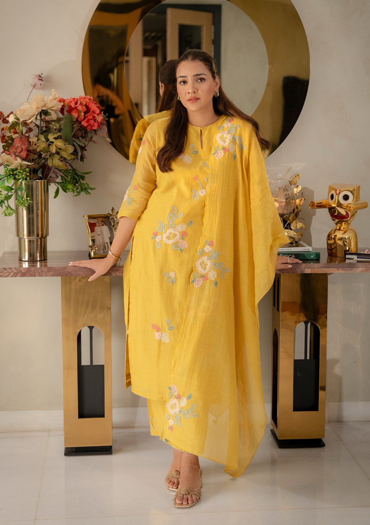 Marigold Floral Applique Kurta Set