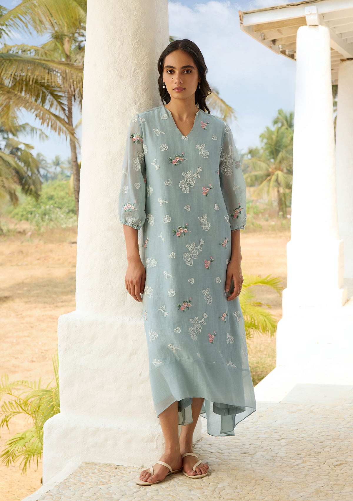 Sky Thread Embroidered Dress