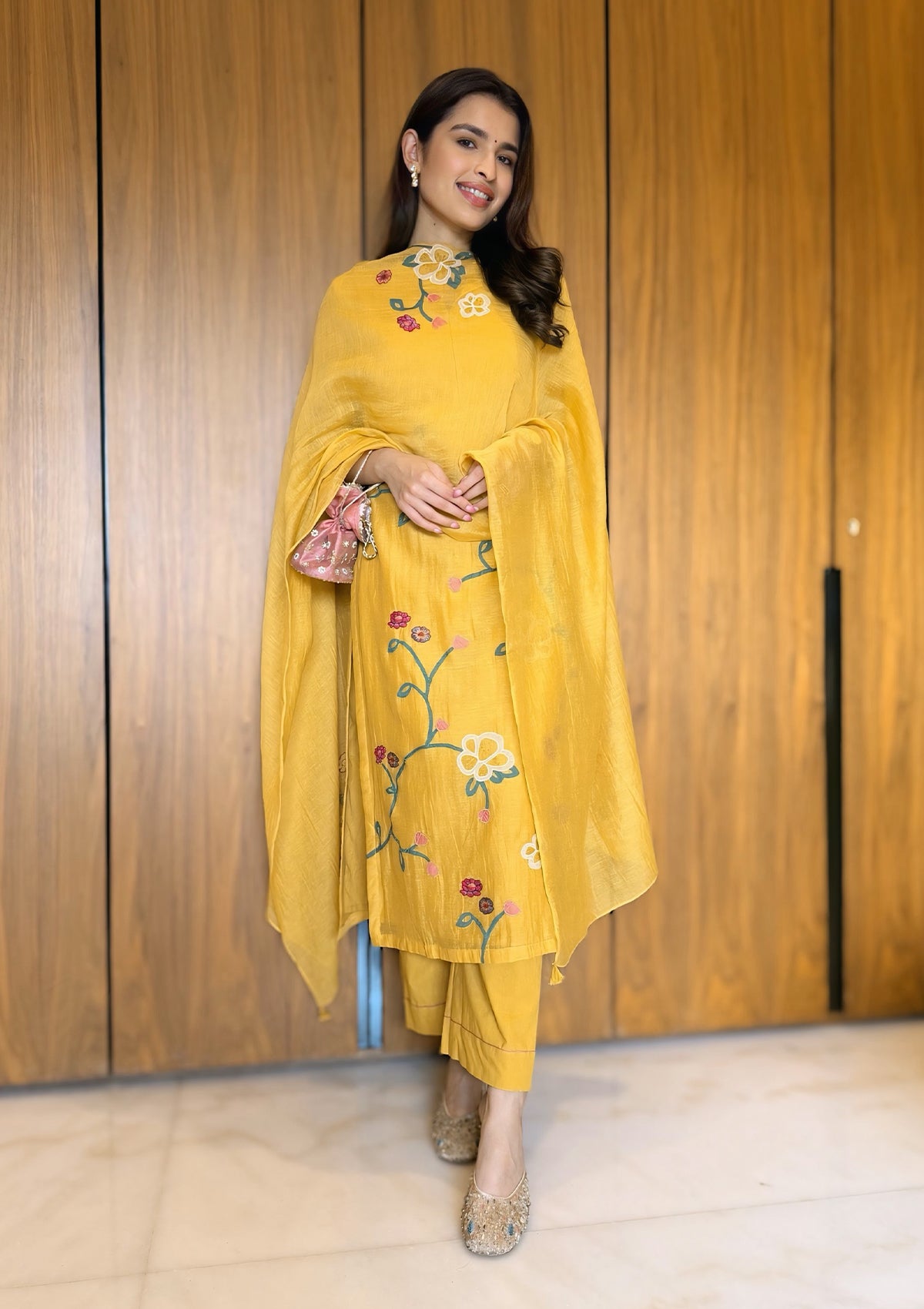 Marigold Floral Applique Kurta Set