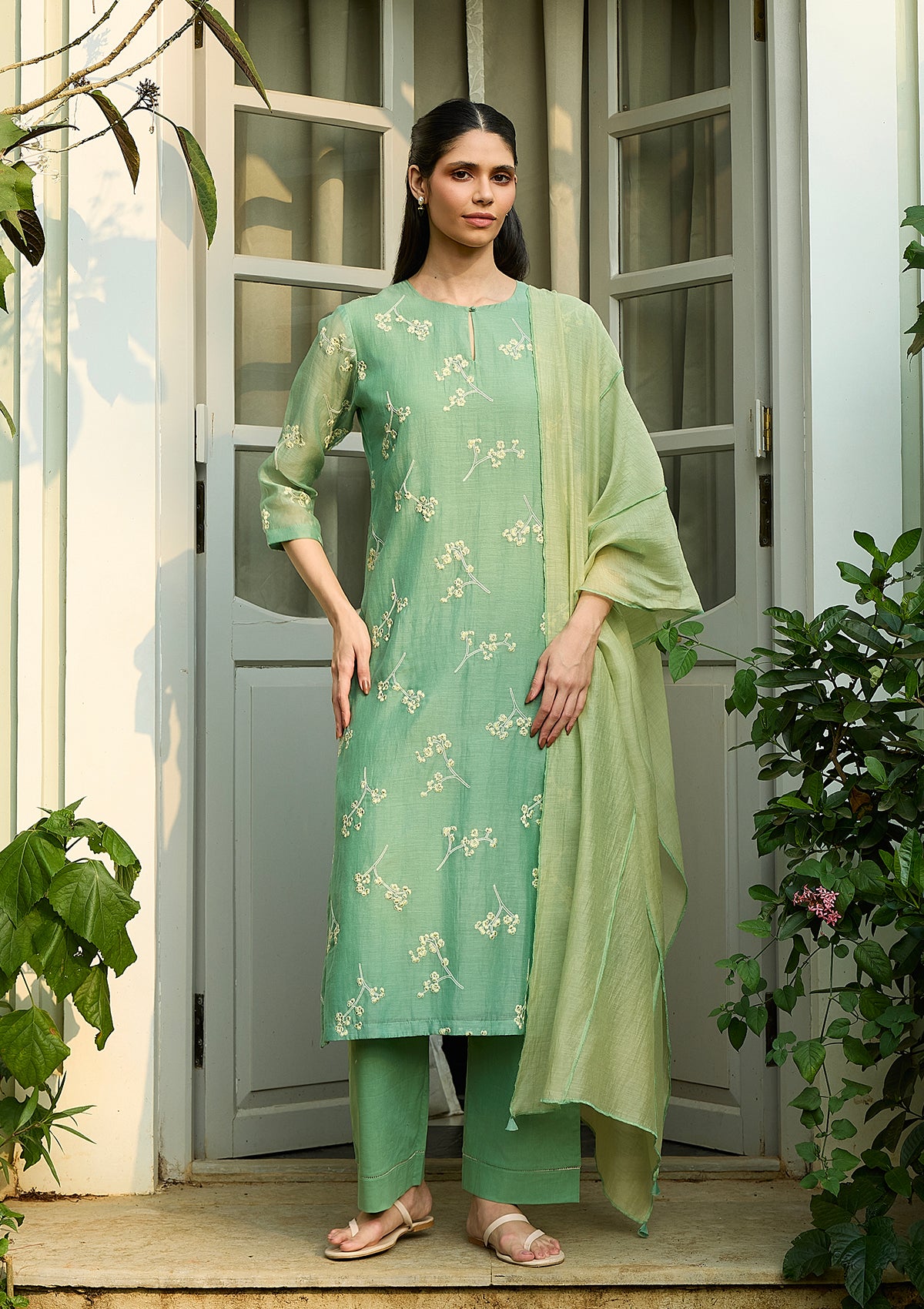 Verdant Floral Embroidered Kurta Set