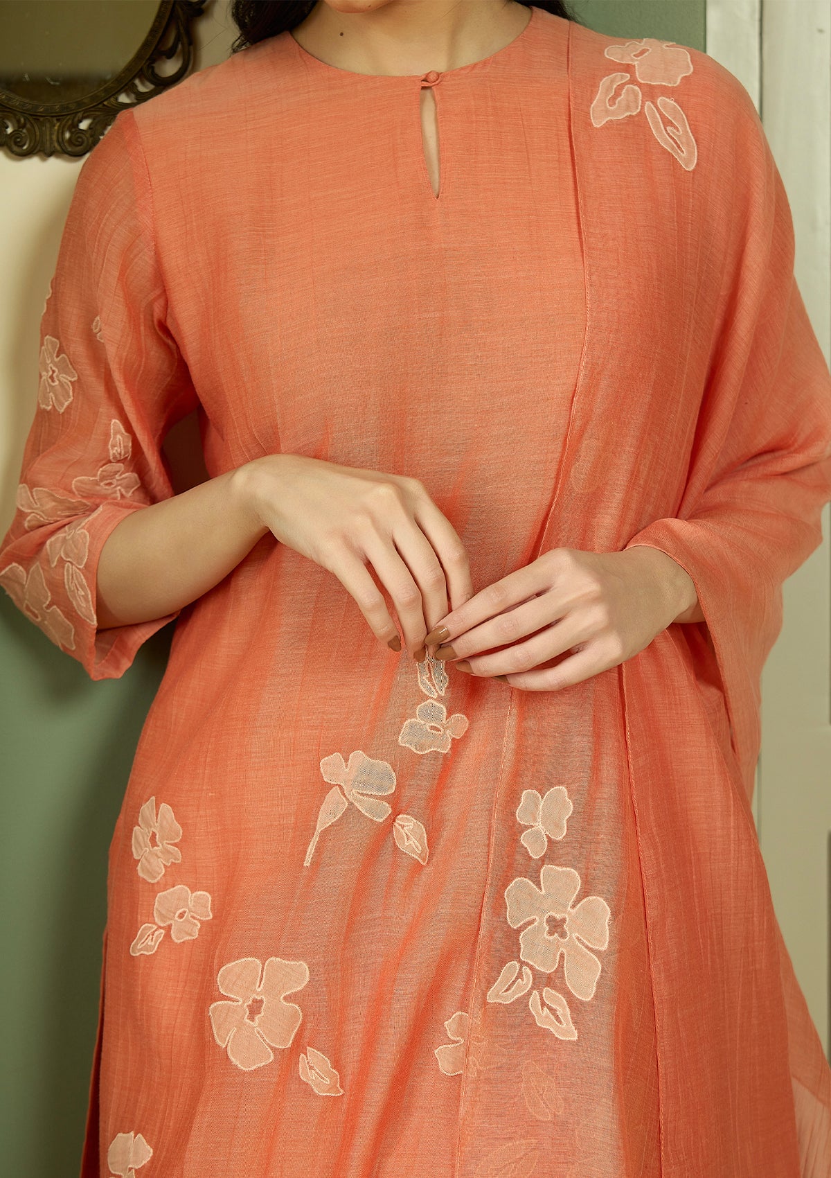 Tangerine Applique Kurta Set