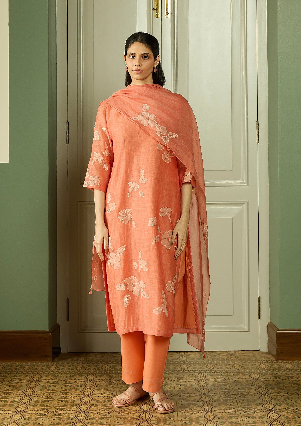 Tangerine Applique Kurta Set