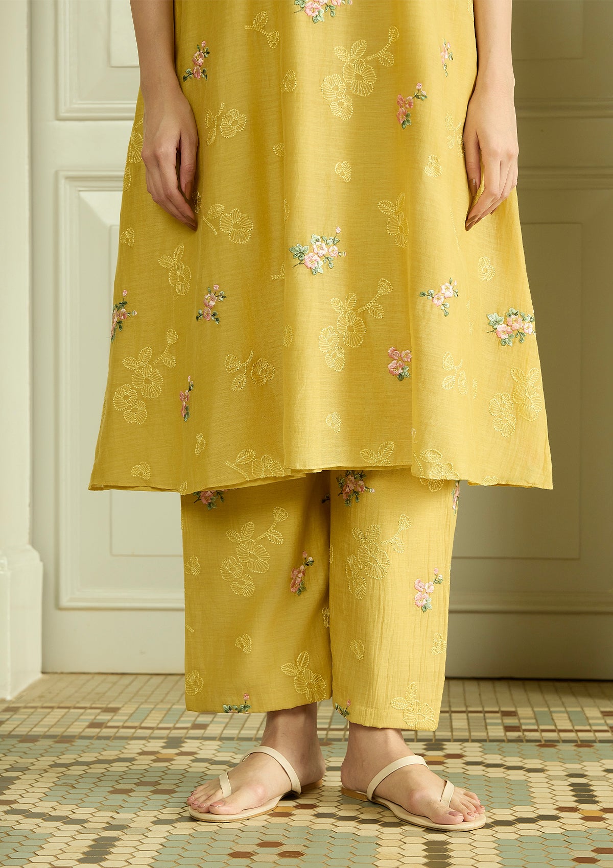 Lemon Thread Embroidered Co-ord Set