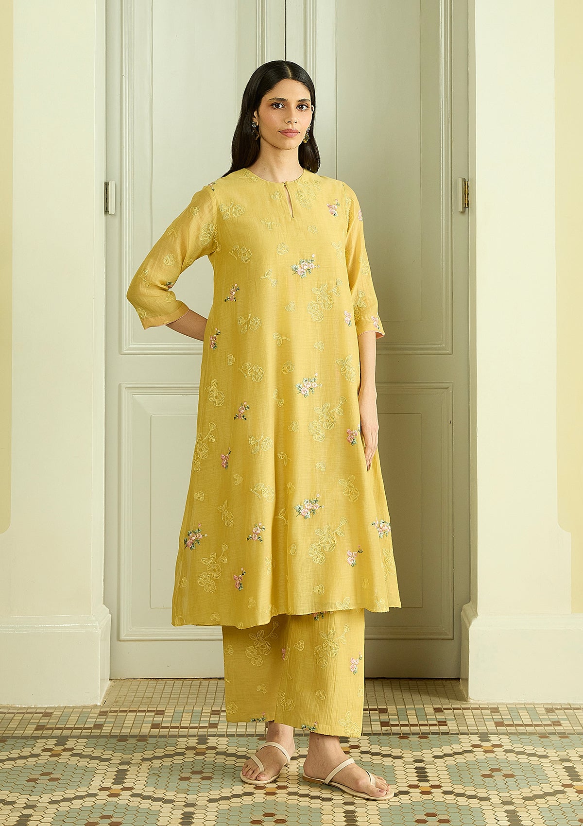 Lemon Thread Embroidered Co-ord Set