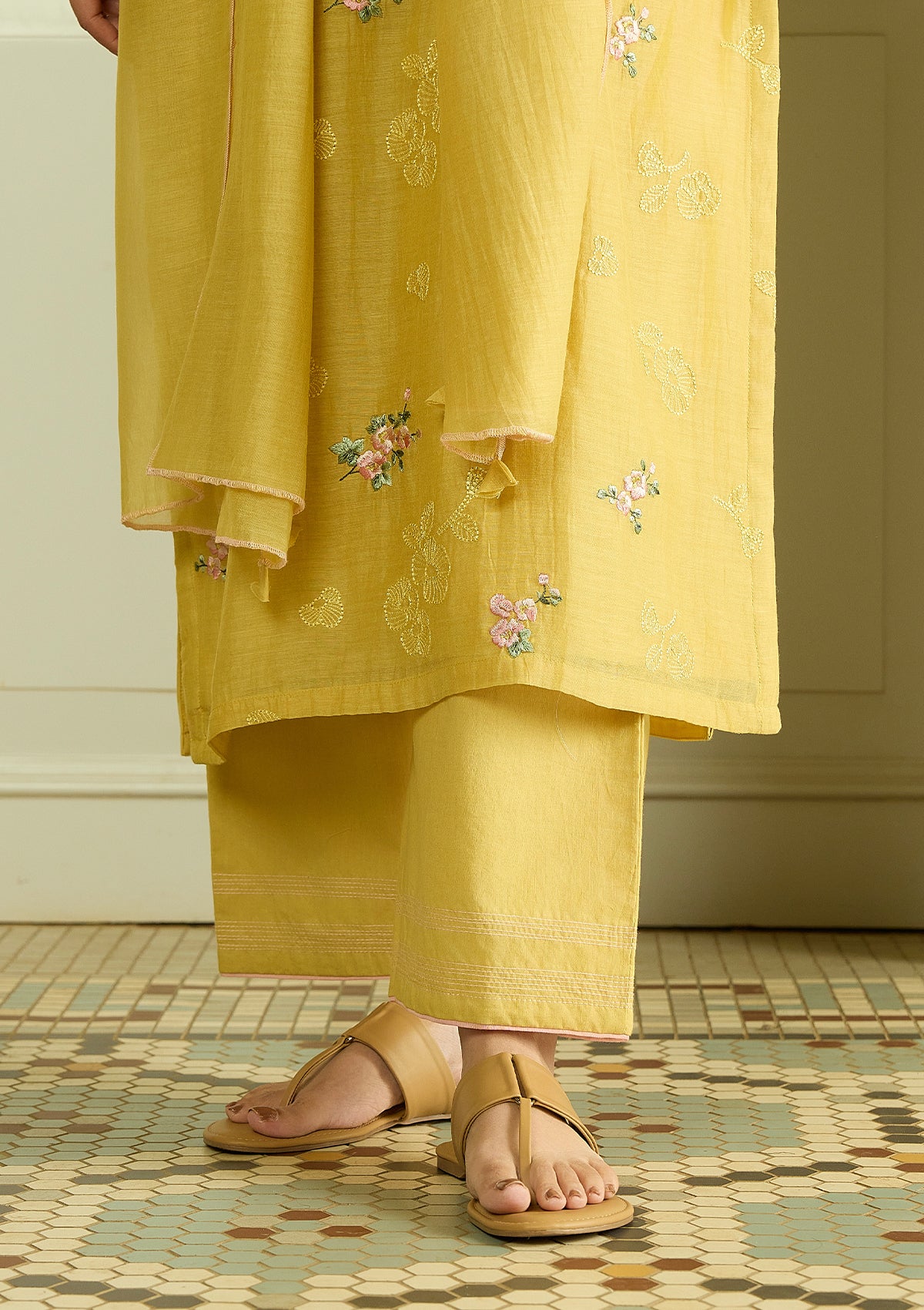 Lemon Thread Embroidered Kurta Set