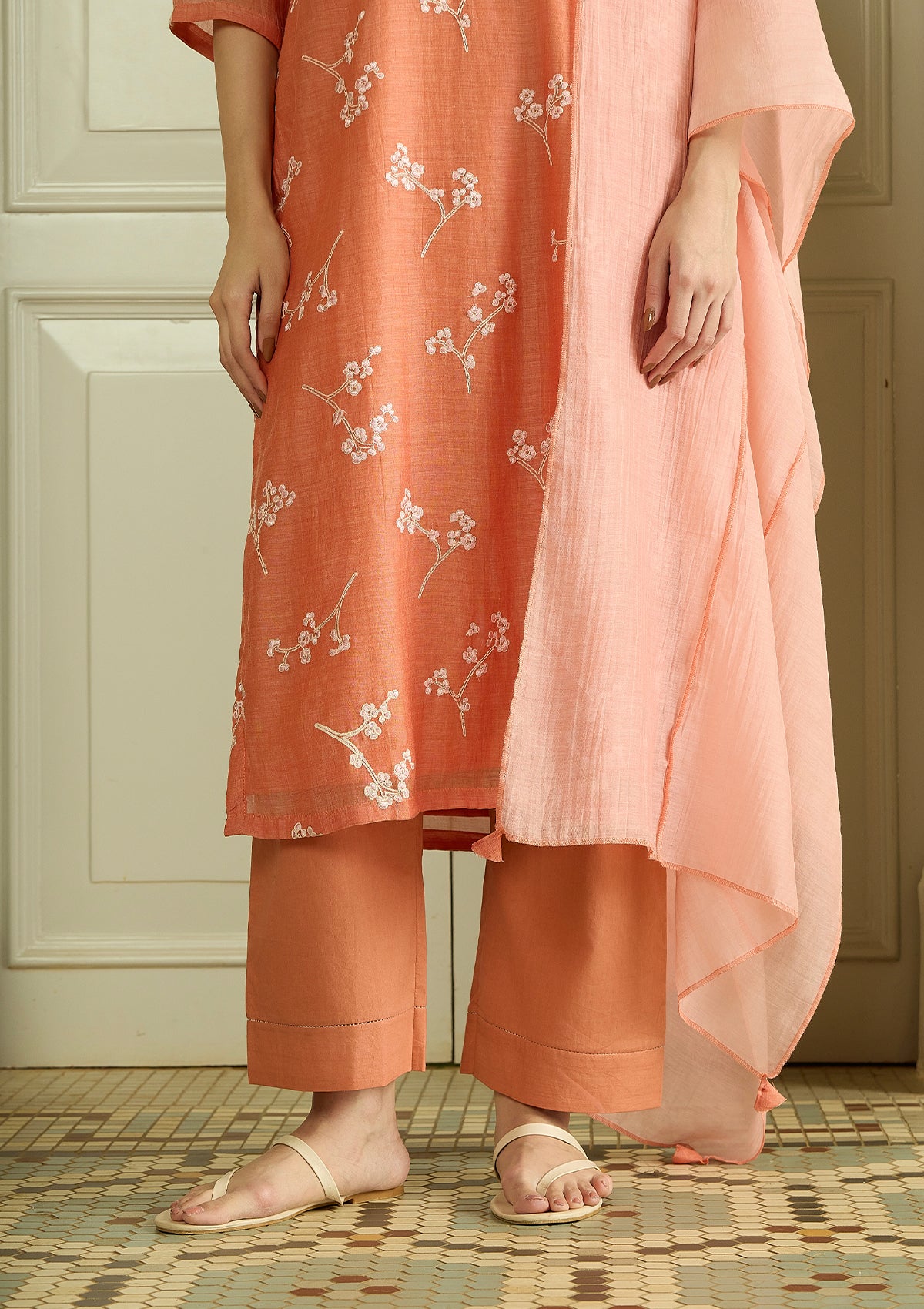 Tangerine Embroidered Kurta Set