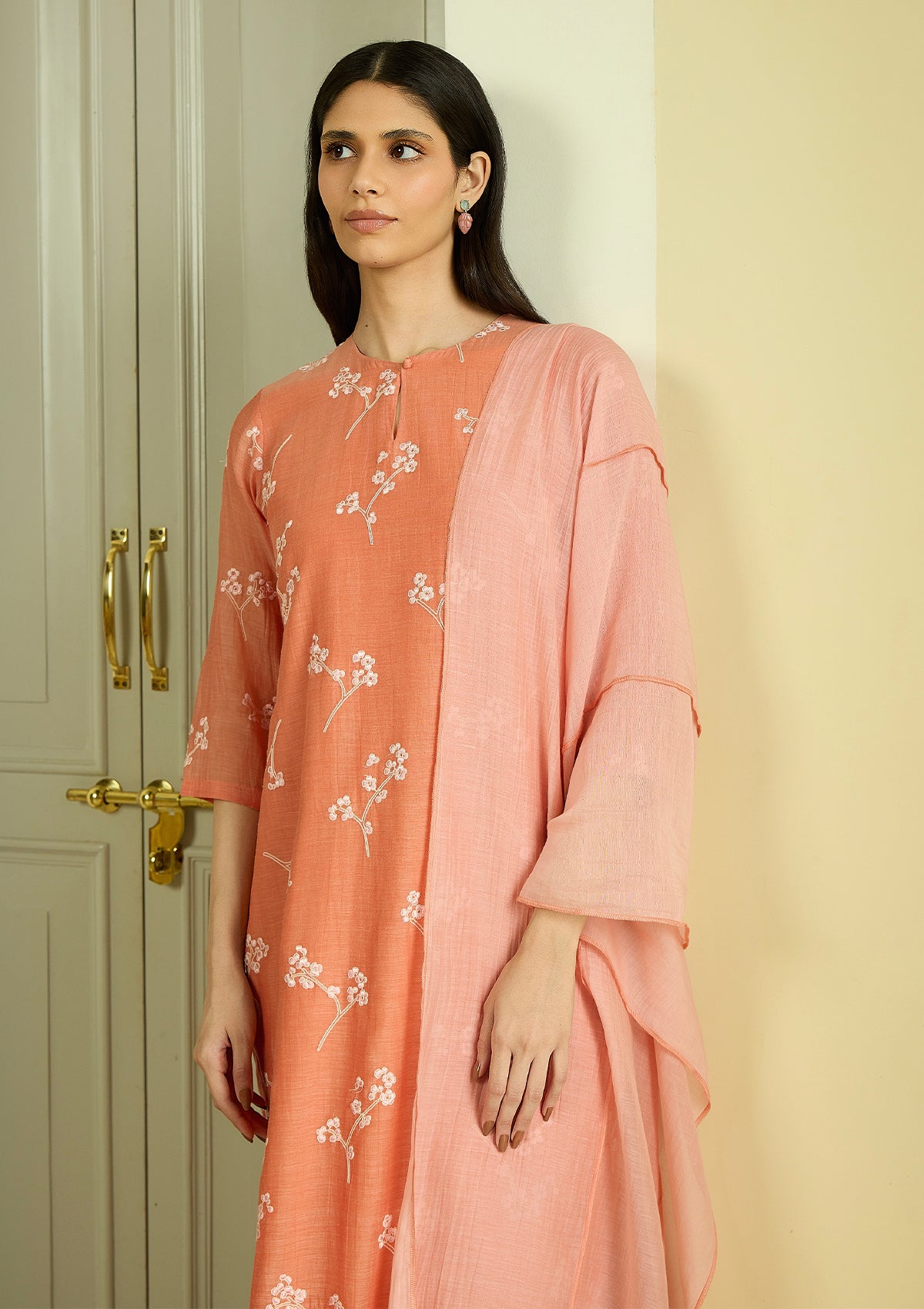 Tangerine Embroidered Kurta Set