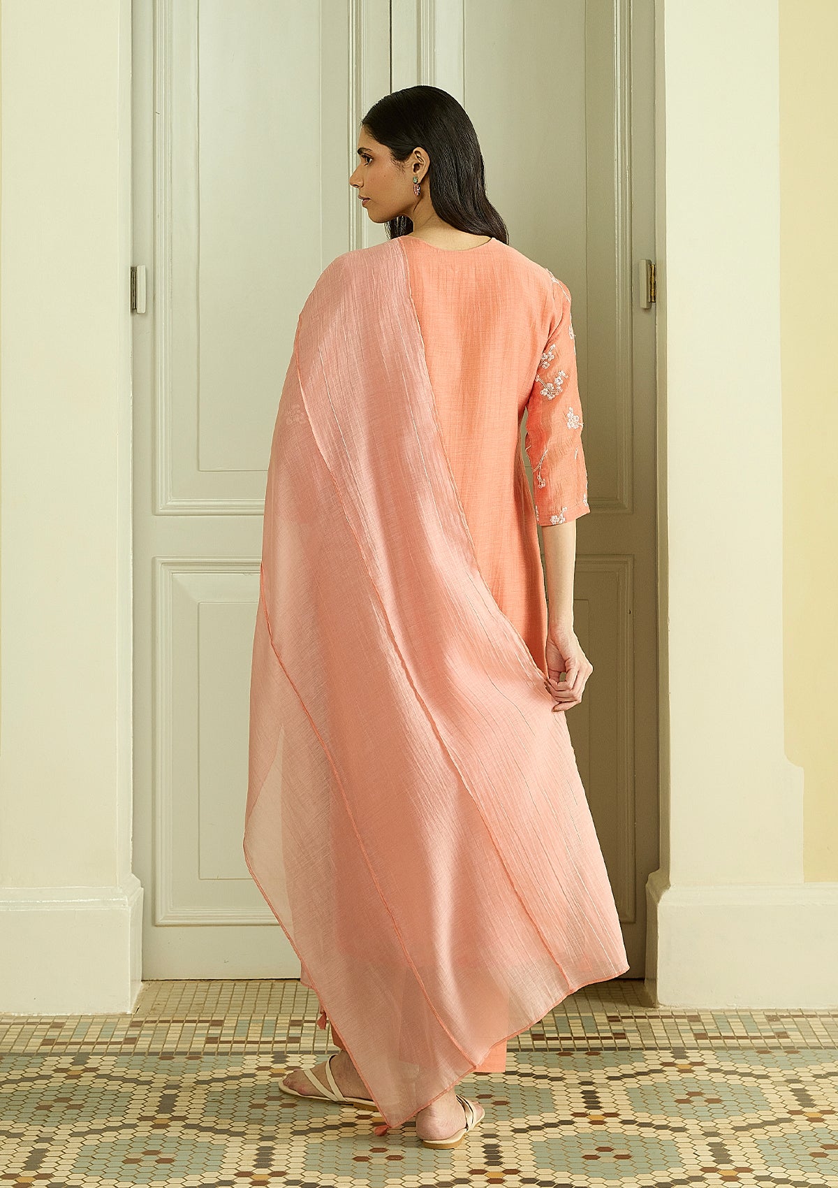 Tangerine Embroidered Kurta Set