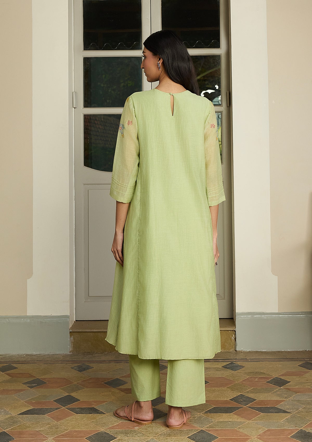 Lime Embroidered Floral Co-ord Set