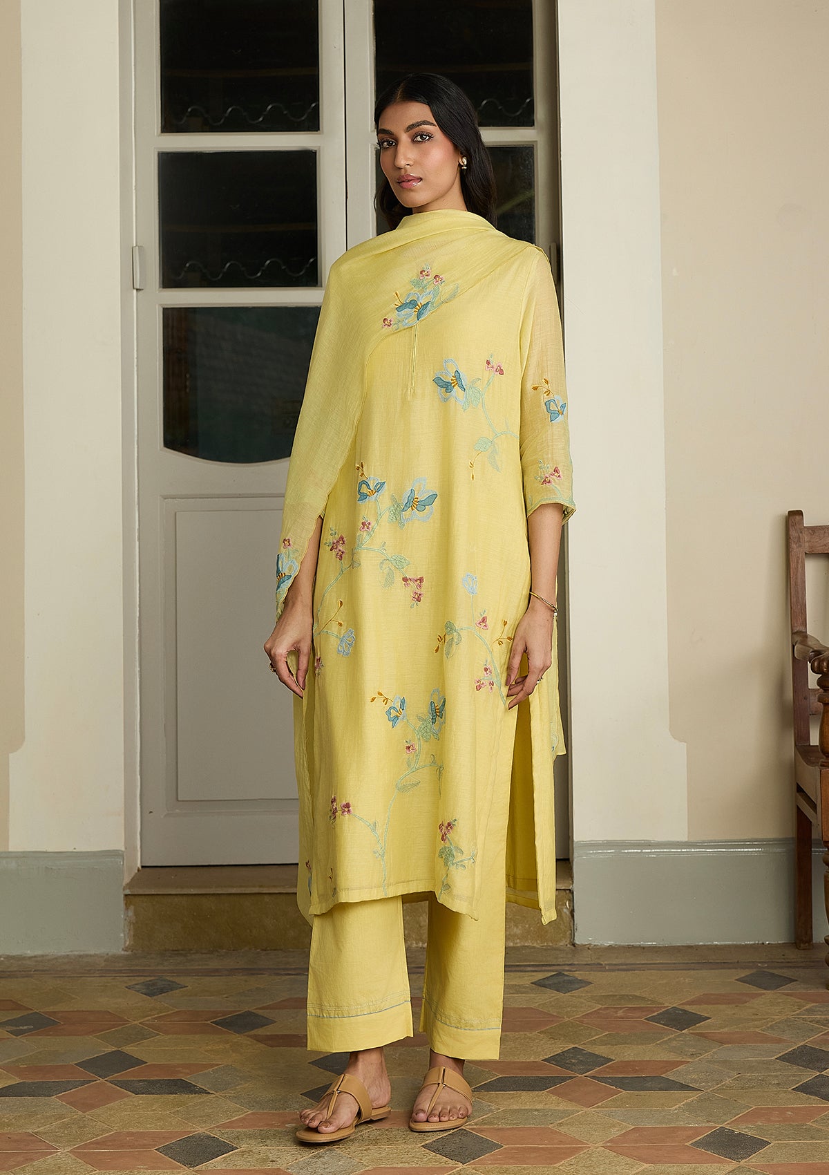 Lemon Applique Kurta Set