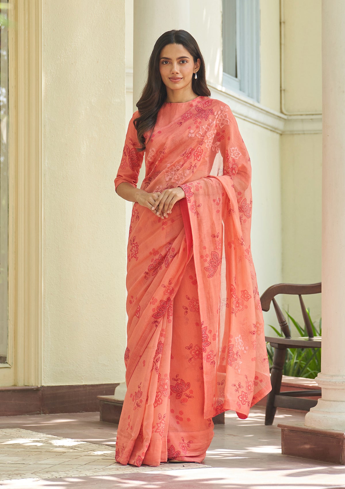 Hibiscus Floral Applique Saree