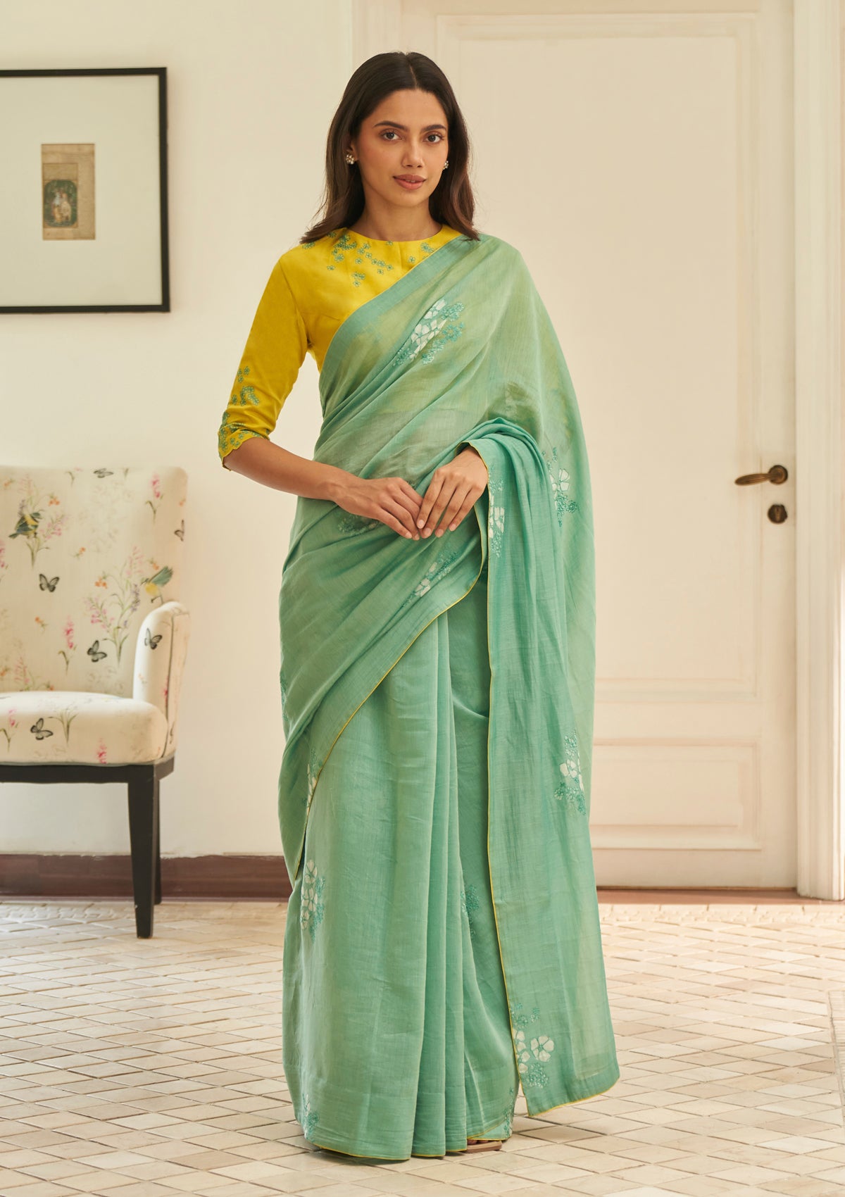 Mint Floral Saree