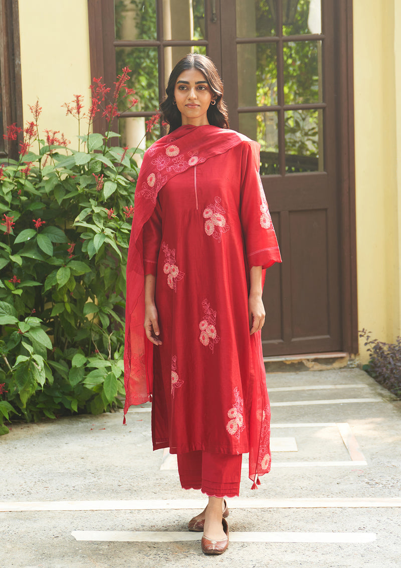 Crimson Embroidered Kurta Set