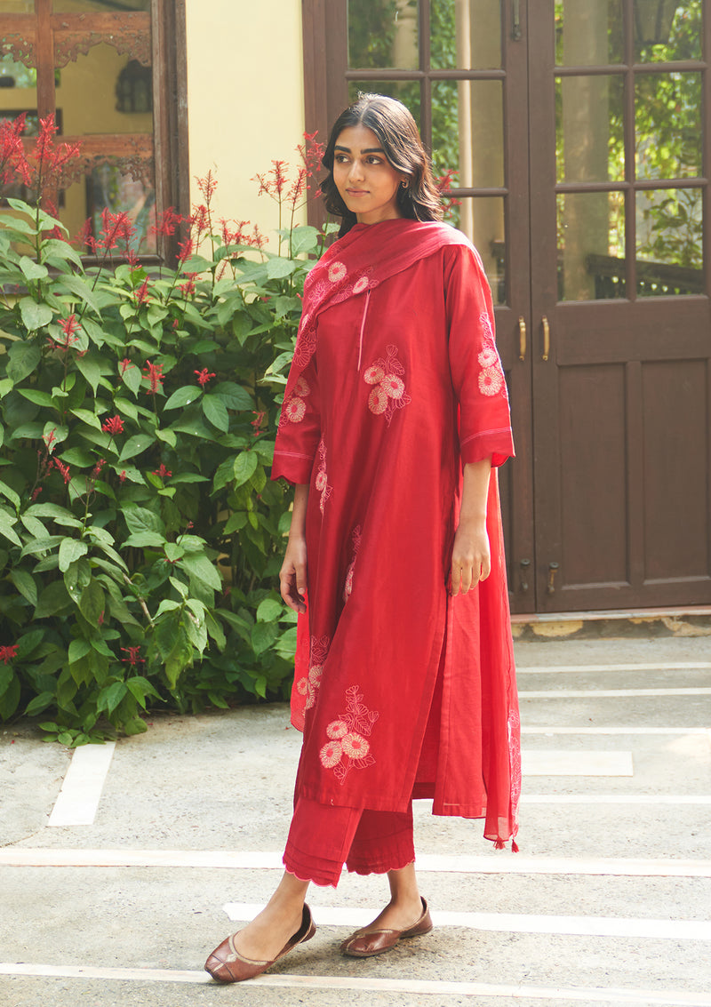 Crimson Embroidered Kurta Set