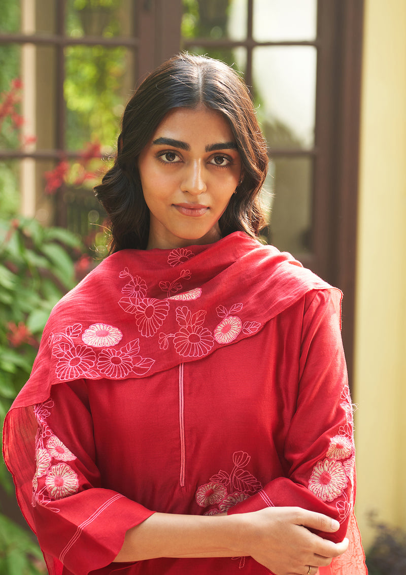 Crimson Embroidered Kurta Set