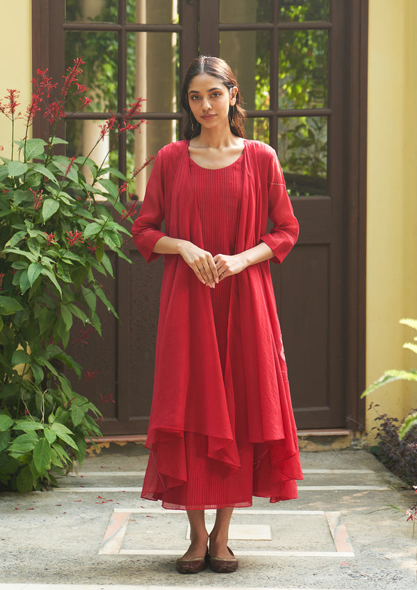 Crimson Embroidered Jacket Dress