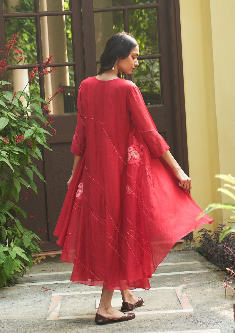 Crimson Embroidered Jacket Dress