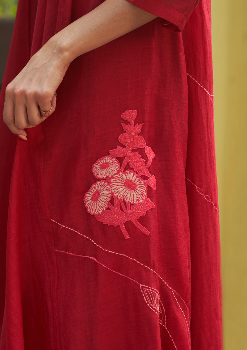 Crimson Embroidered Jacket Dress