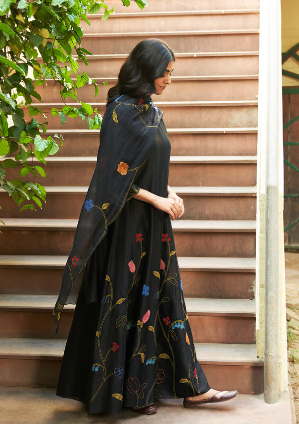 Coal Floral Anarkali Set