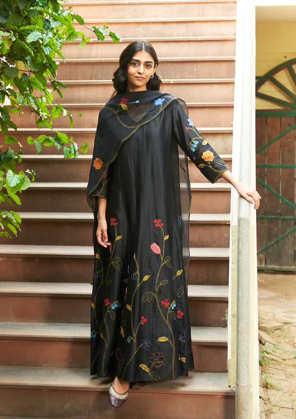 Coal Floral Anarkali Set