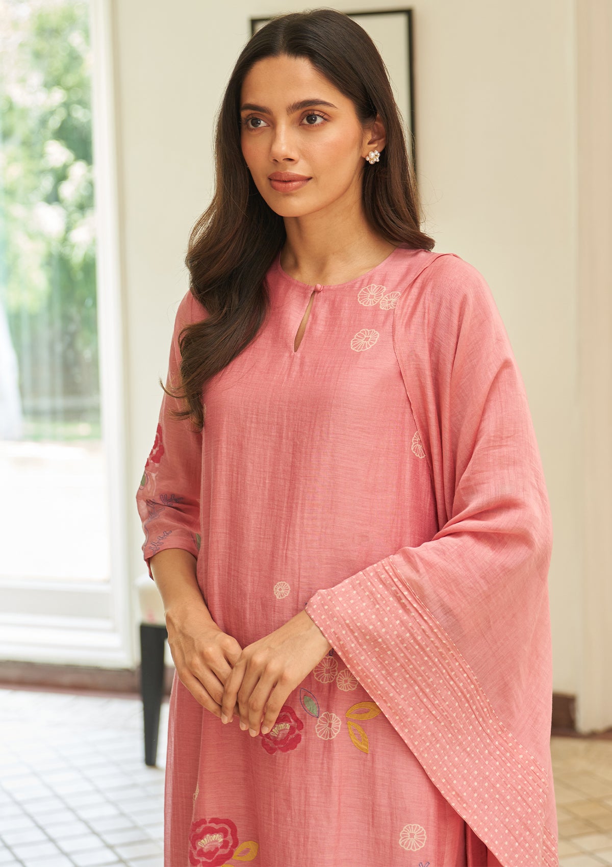 Peony Floral Applique Kurta Set