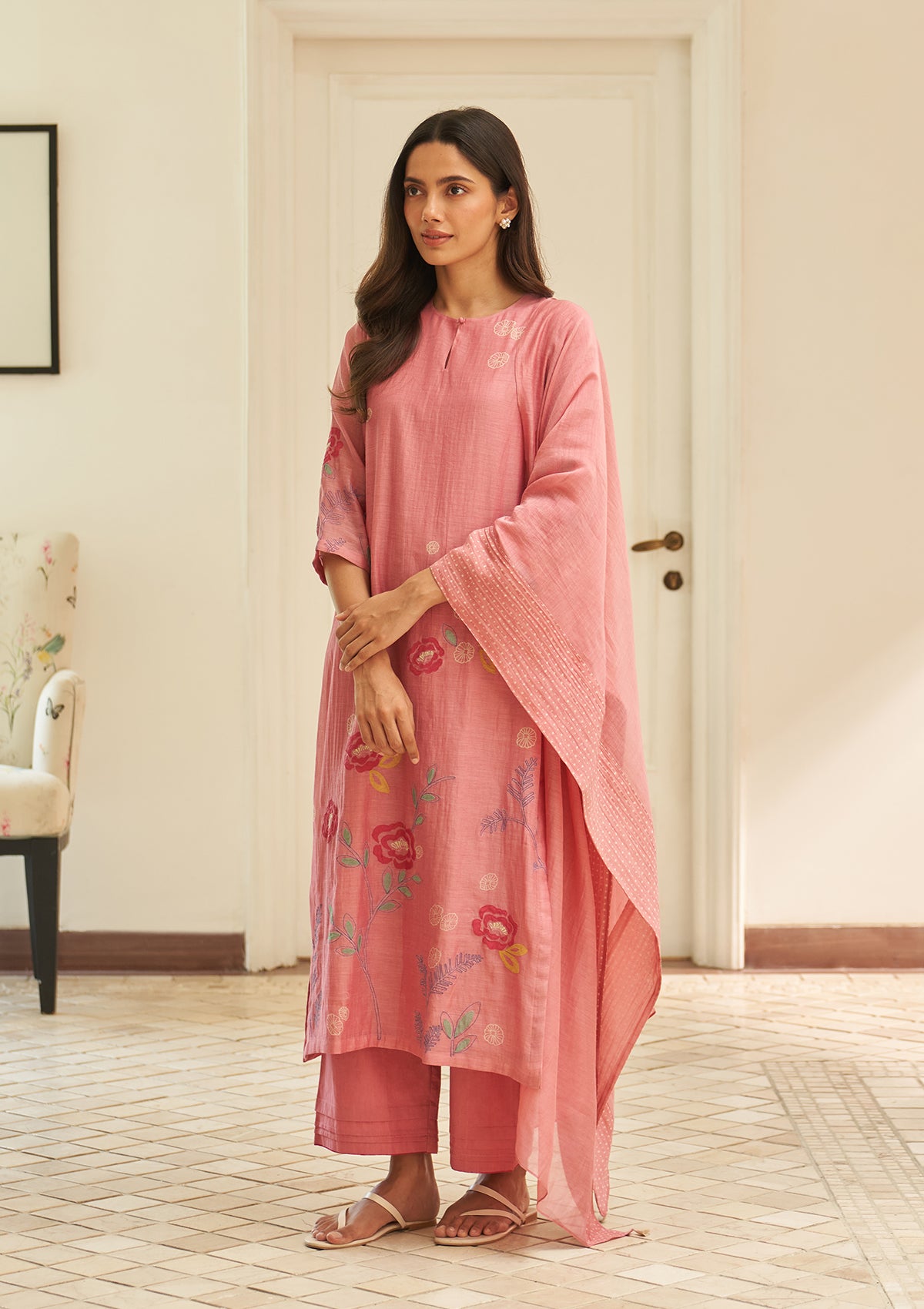 Peony Floral Applique Kurta Set