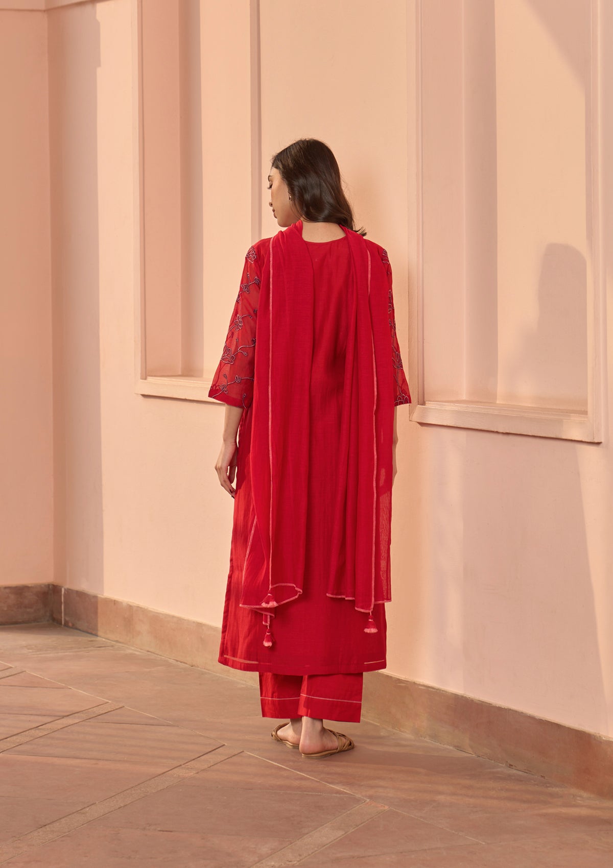 Cherry Red Embroidered Kurta Set