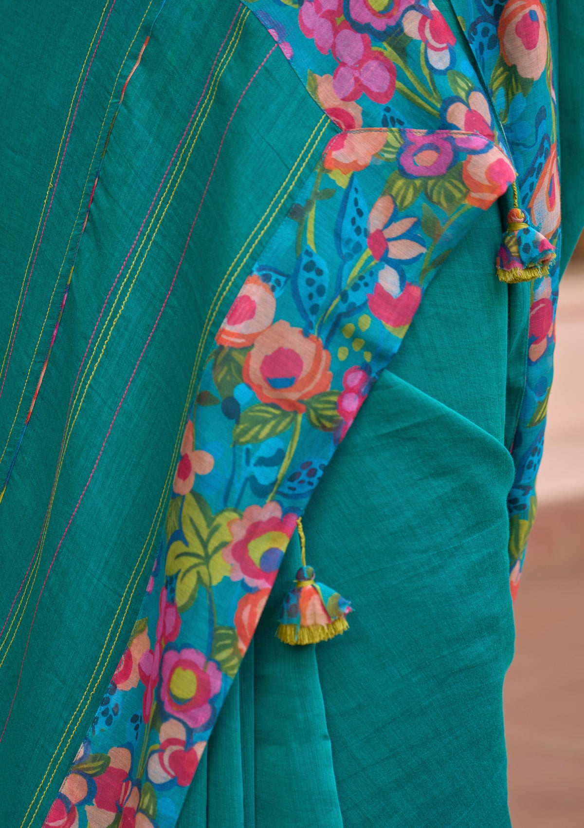 Teal Bloom Saree