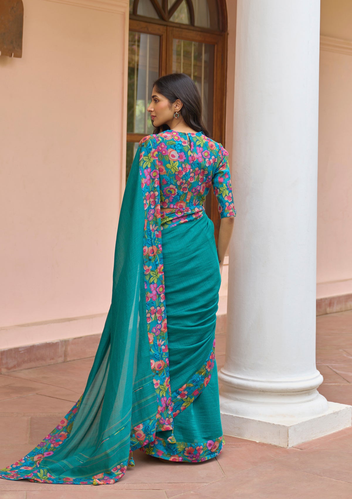 Teal Bloom Saree