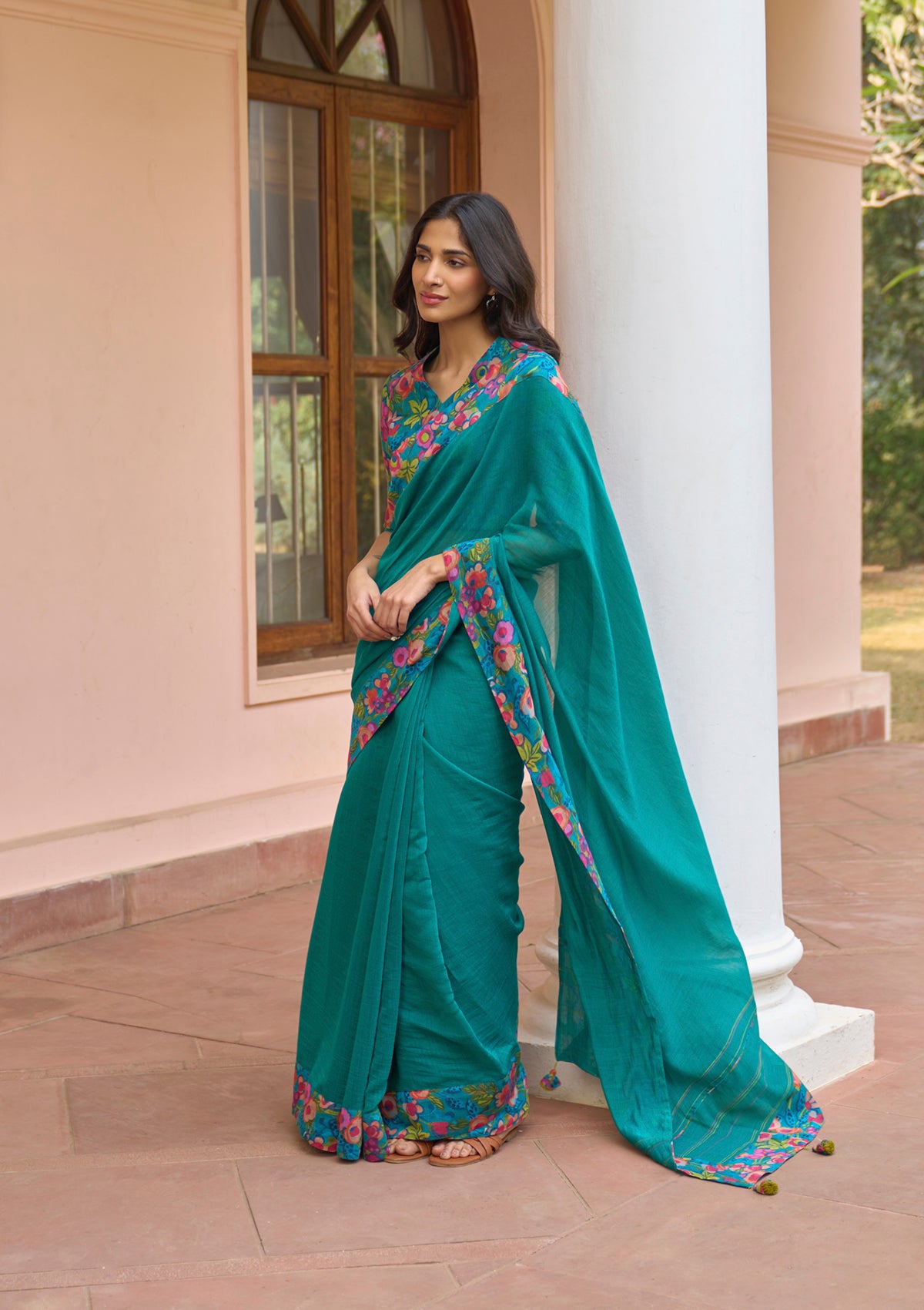 Teal Bloom Saree