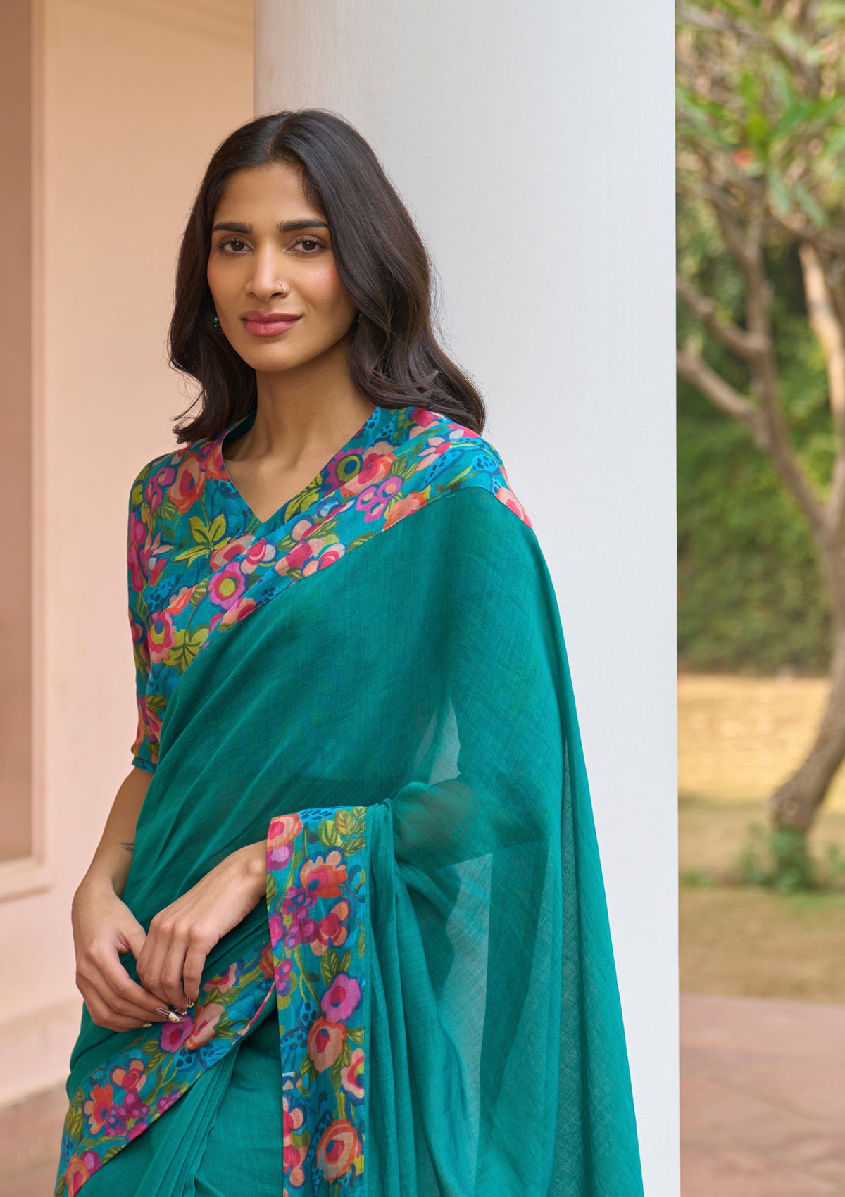 Teal Bloom Saree