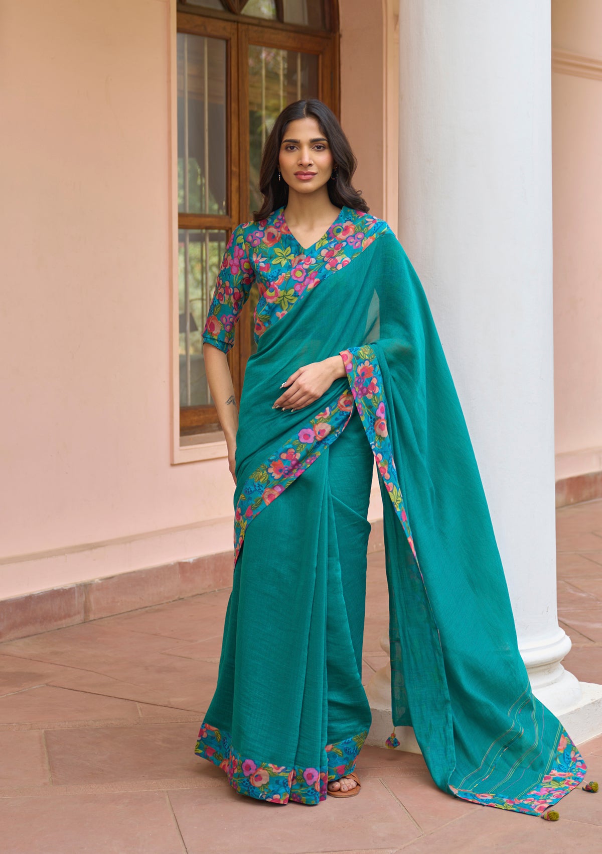 Teal Bloom Saree
