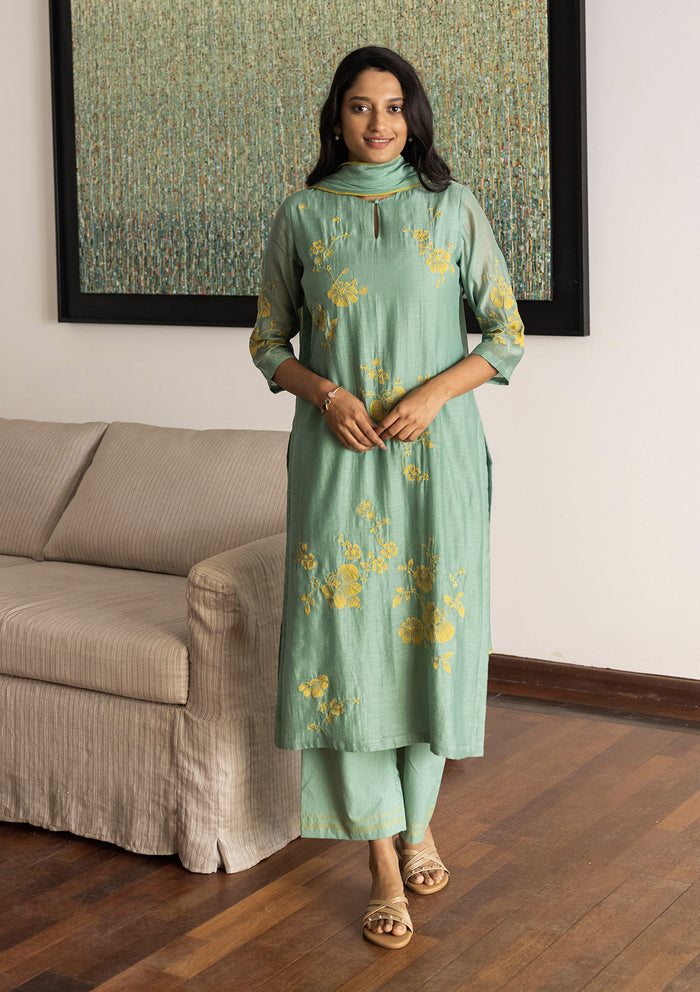 Augustya Pastel Mint Green Embroidery Kurta Set